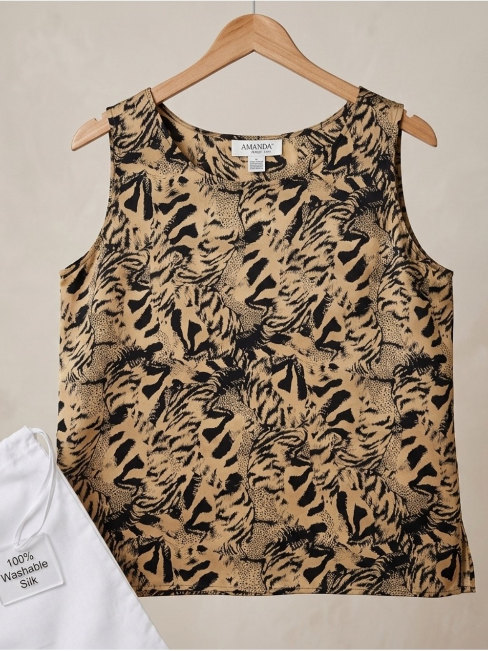 AMANDA silk  Tan and Black Animal-Print Silk Tank
